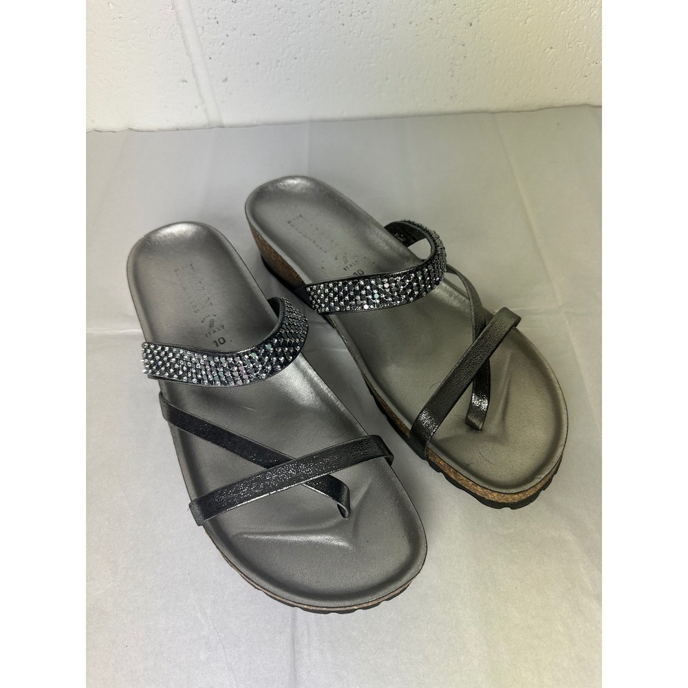 Italian shoemaker Rhinestone‎ Slides Sandals Sparkly Metallic Silver Size 10
